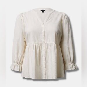 Torrid Cotton Button Up Blouse Long Sleeve Top Light Beige Off White Cream